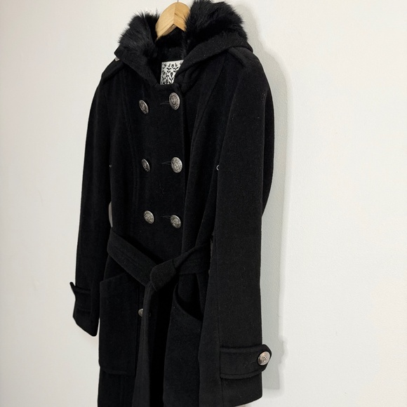 Ochirly Wool & Silk Blend Coat with Rabbit Fur Lined Hood – Size Extra-Small - Picture 7 of 14